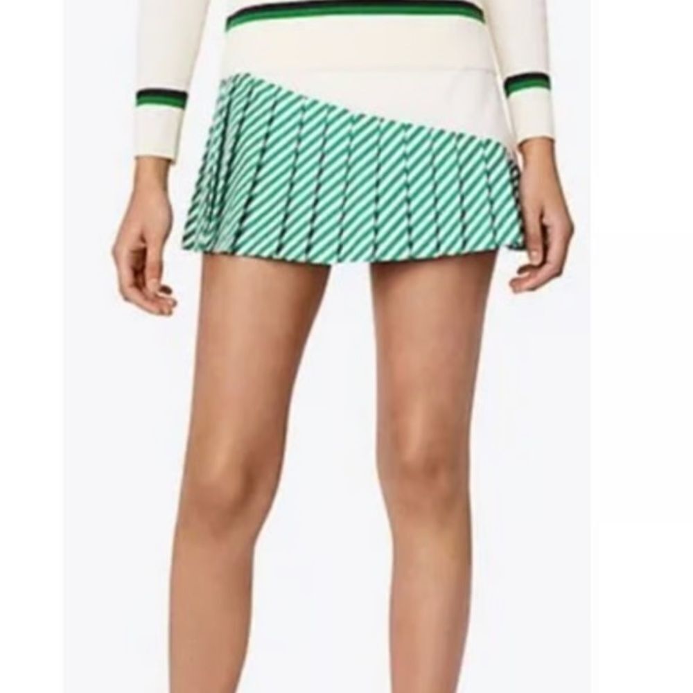 Tory Sport Striped Pleated Hem Skirt Vineyard Nice Stripe Bias L NWT